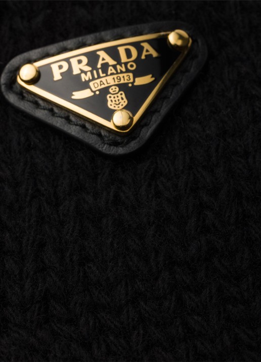 Prada Grofgebreide handschoenen in kasjmierblend met logo - detail 3 zwart