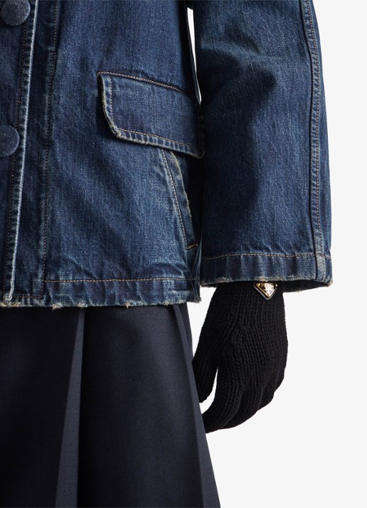 Prada Grofgebreide handschoenen in kasjmierblend met logo - voorkant 2 zwart