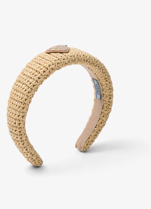 Prada Haarband van raffia - voorkant beige