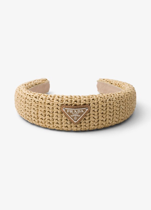 Prada Haarband van raffia - voorkant 2 beige