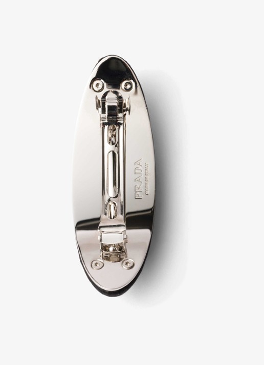 Prada Haarclip met logo en studs - detail 2 zwart