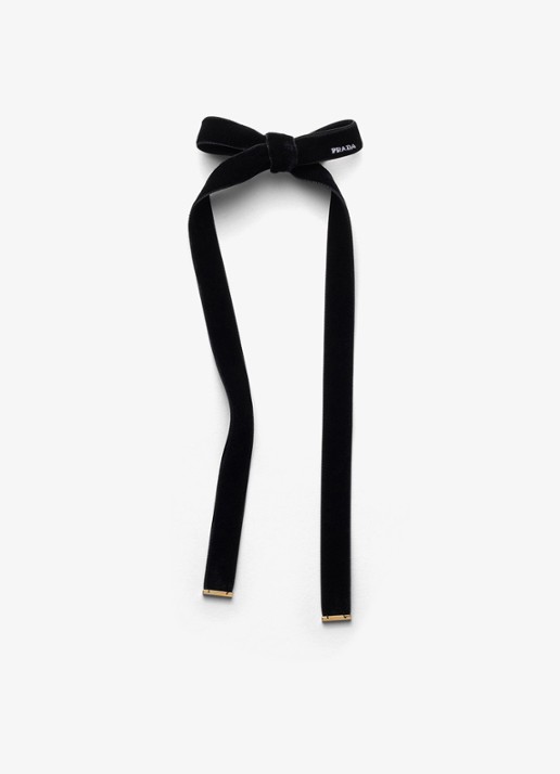 Prada Haarclip van fluweel met logo - voorkant zwart