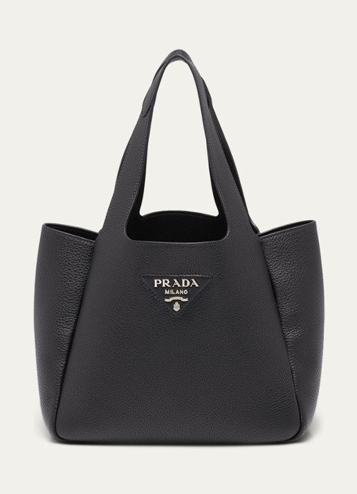 Prada Handtas van leer met logo - voorkant zwart