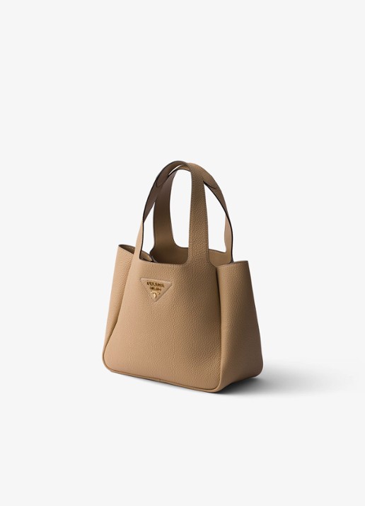 Prada Handtas van leer met logo - voorkant 6 beige