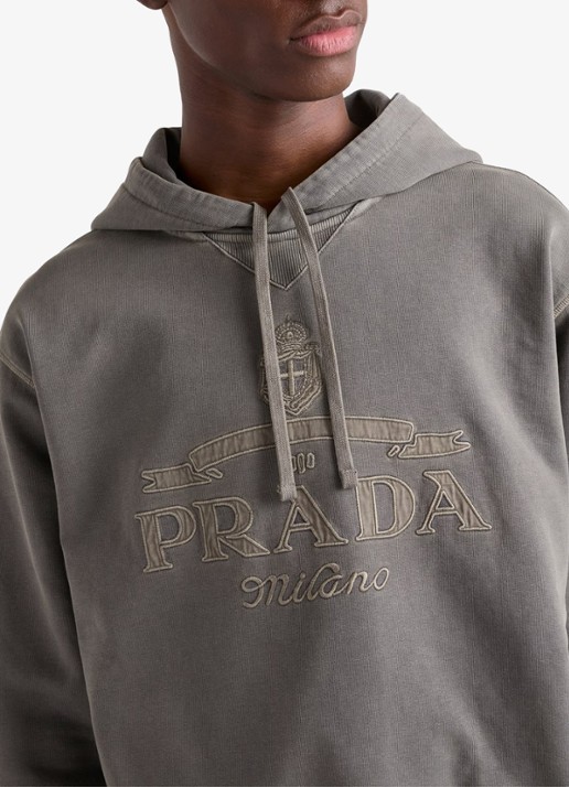 Prada Hoodie met logoborduring - detail 4 grijs