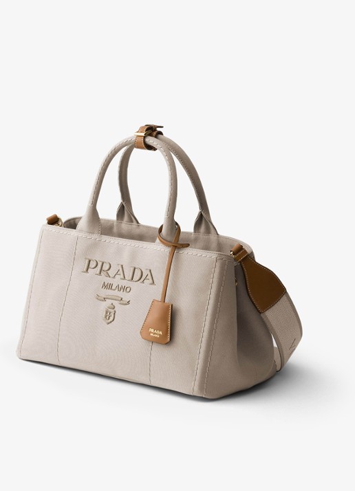 Prada Jardinière Large handtas met logoborduring - voorkant 6 beige