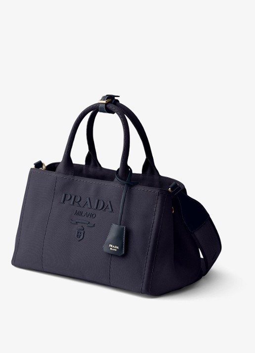 Prada Jardinière Large handtas met logoborduring - voorkant 3 donkerblauw
