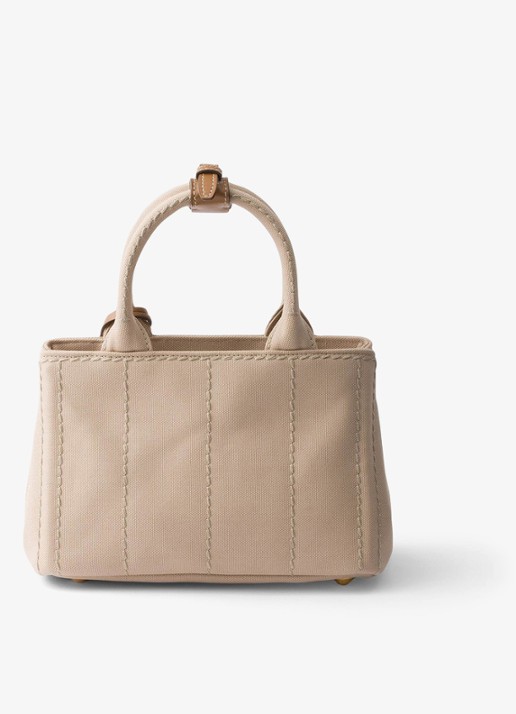 Prada Jardinière Mini handtas met leren details en logo - achterkant 6 zand