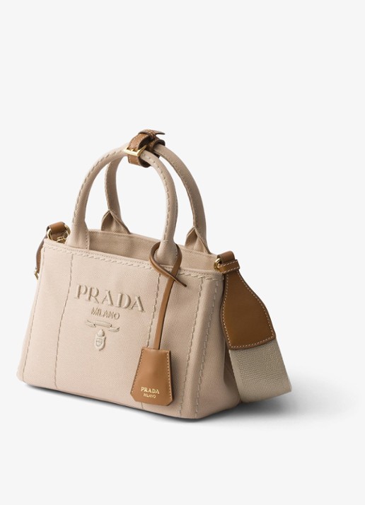 Prada Jardinière Mini handtas met leren details en logo - voorkant 5 zand