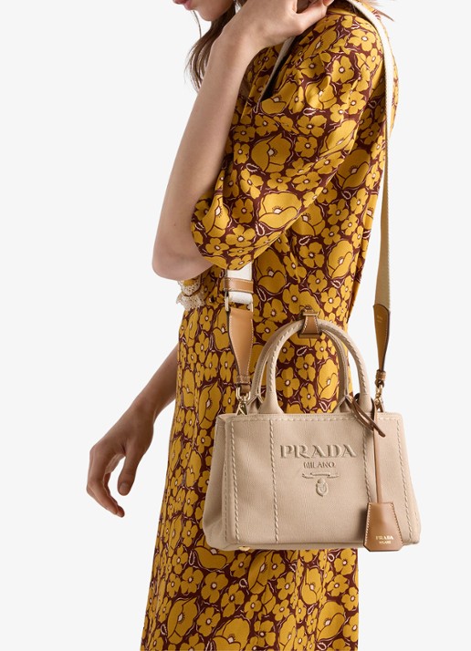 Prada Jardinière Mini handtas met leren details en logo - detail 7 gebroken wit