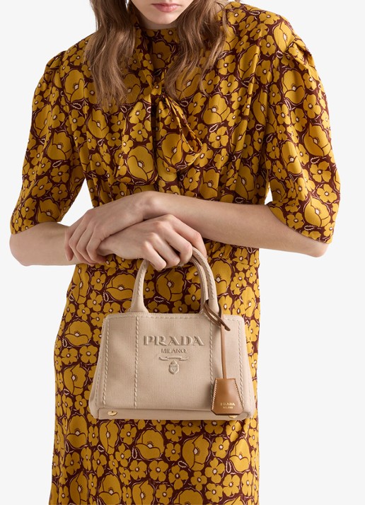 Prada Jardinière Mini handtas met leren details en logo - voorkant 3 gebroken wit