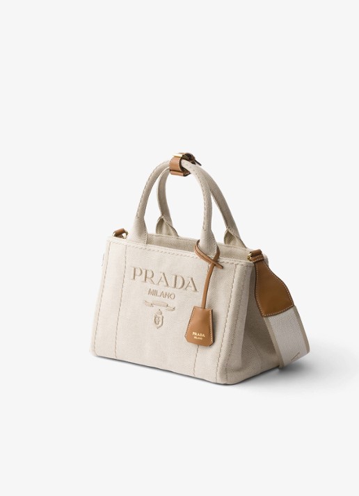 Prada Jardinière Small handtas met leren details en logo - voorkant 2 beige
