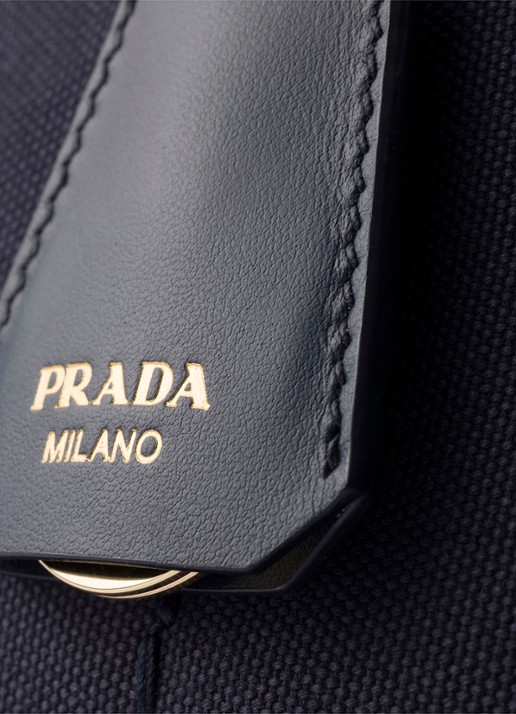 Prada Jardinière Small handtas met leren details en logo - detail 5 donkerblauw
