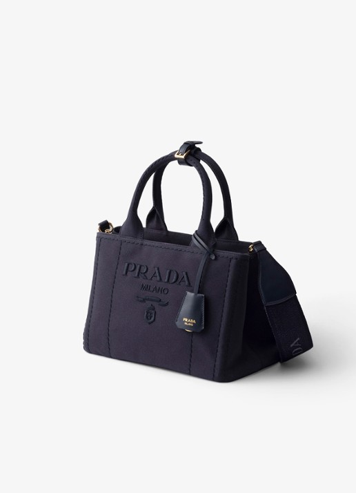 Prada Jardinière Small handtas met leren details en logo - voorkant 2 donkerblauw
