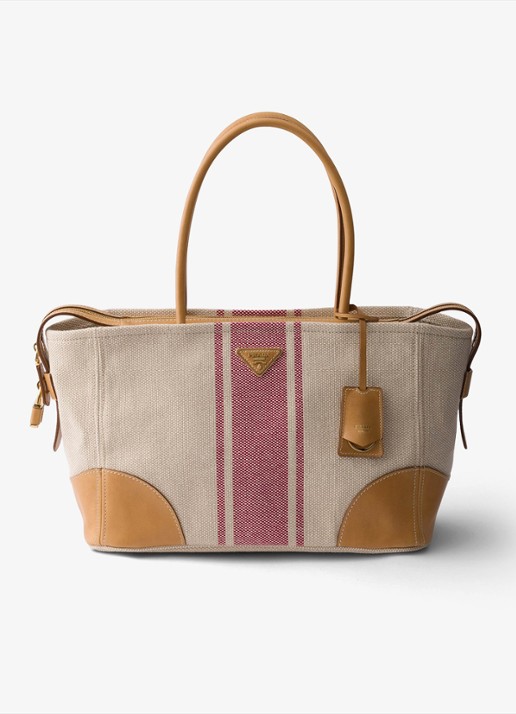 Prada Large schoudertas met leren details - voorkant 2 donkerbeige