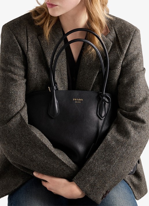 Prada Large schoudertas van leer - detail 7 zwart