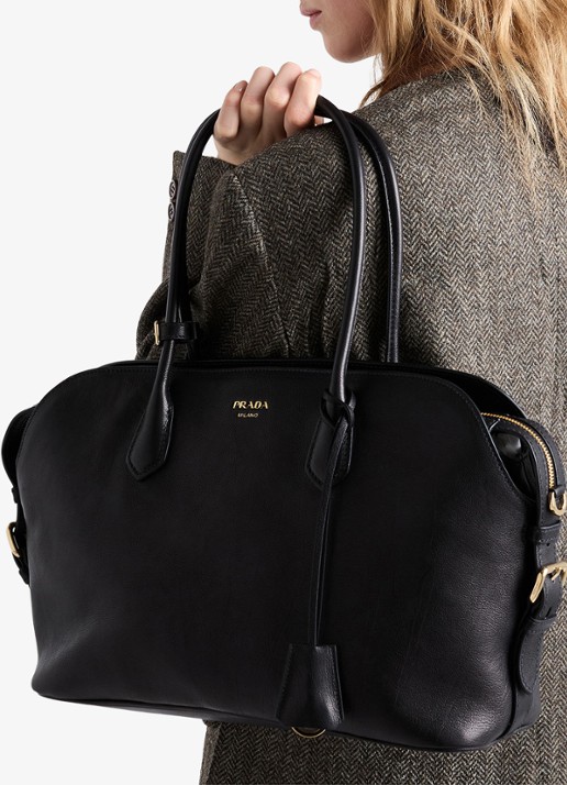 Prada Large schoudertas van leer - voorkant 2 zwart