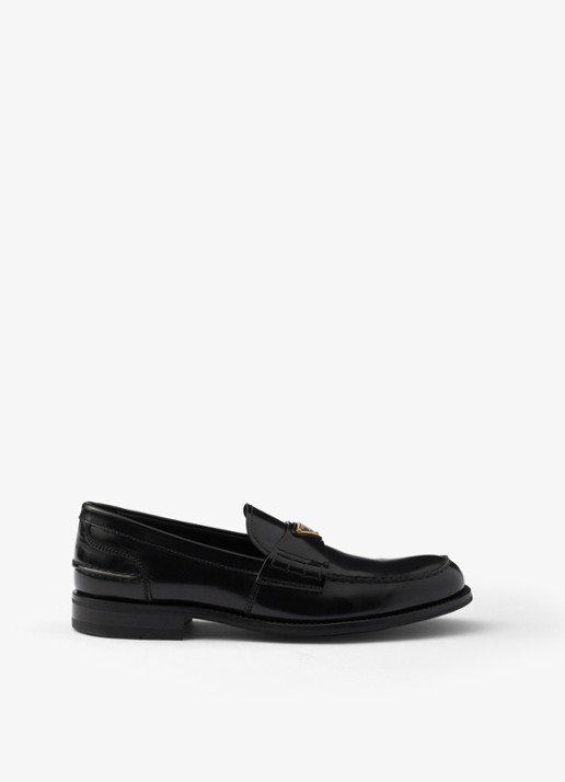 Prada Loafer van kalfsleer met logo - voorkant 2 zwart
