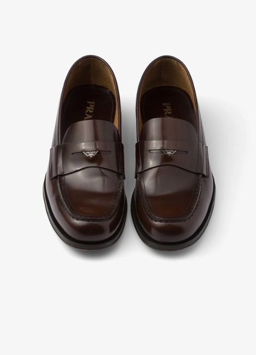Prada Loafer van leer met logo  - detail 3 donkerbruin