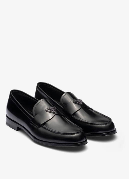 Prada Loafer van leer met logo  - voorkant 2 zwart