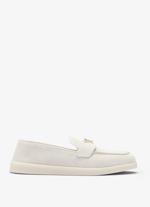Prada Loafer van suède met logo - voorkant 2 ivoor