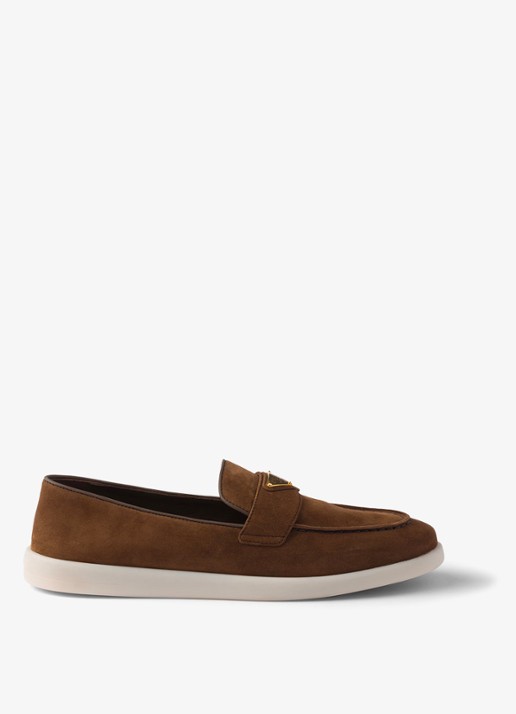 Prada Loafer van suède met logo - voorkant 5 bruin
