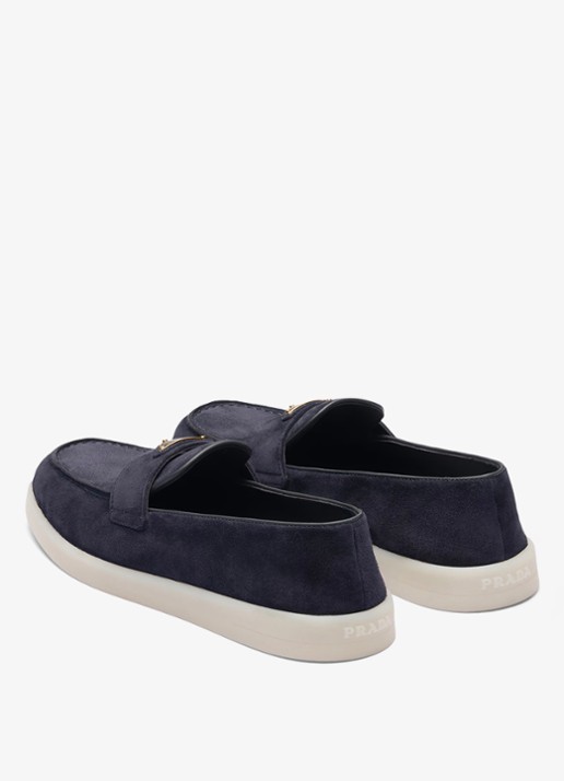 Prada Loafer van suède met logo - achterkant 6 donkerblauw
