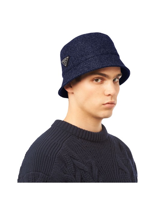 Prada Loden bucket hoed van wol - voorkant 3 donkerblauw