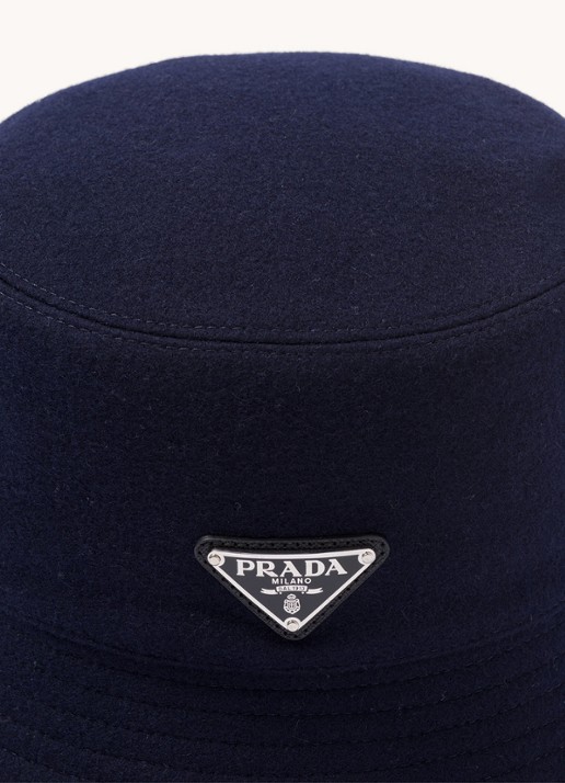 Prada Loden bucket hoed van wol - achterkant donkerblauw