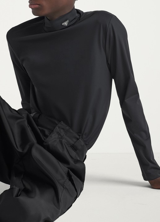 Prada Longsleeve met col en logo - detail 5 zwart