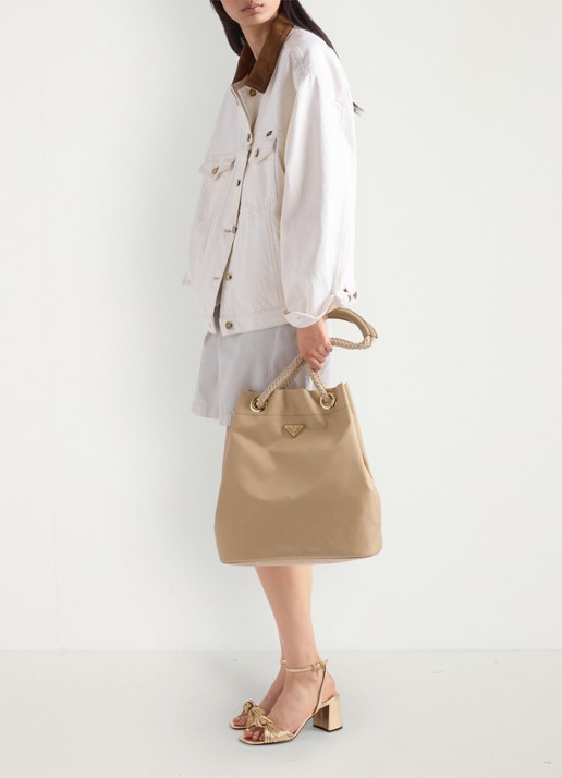 Prada Mariner Re-Nylon Large schoudertas met logo - detail 7 beige