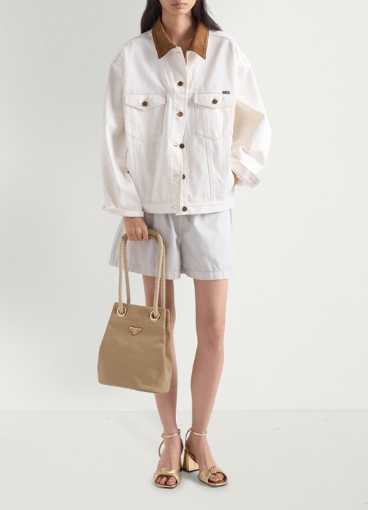 Prada Mariner Re-Nylon Small schoudertas met logo - detail 3 beige