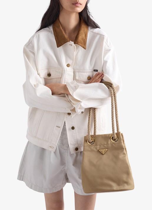 Prada Mariner Re-Nylon Small schoudertas met logo - voorkant 6 beige