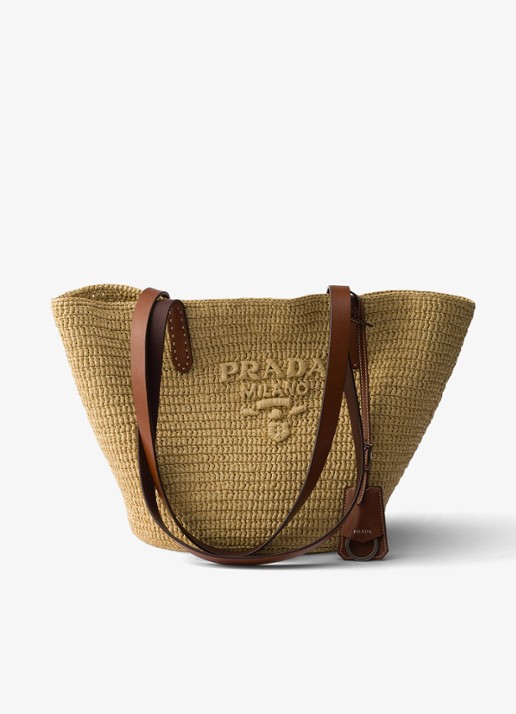 Prada Medium shopper van crochet met leren details en logo