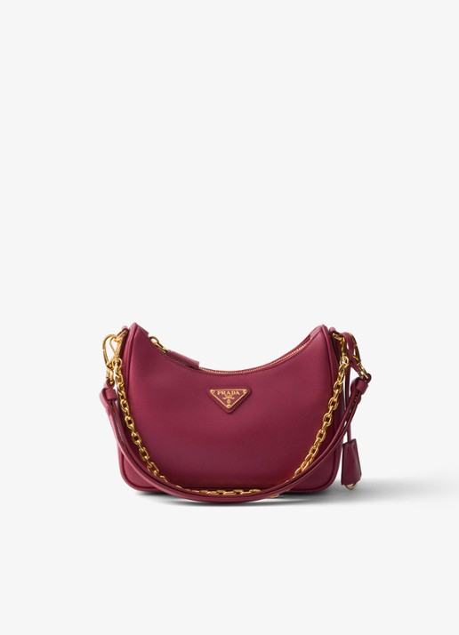 Prada Mini-Bag schoudertas van leer - voorkant cranberryrood