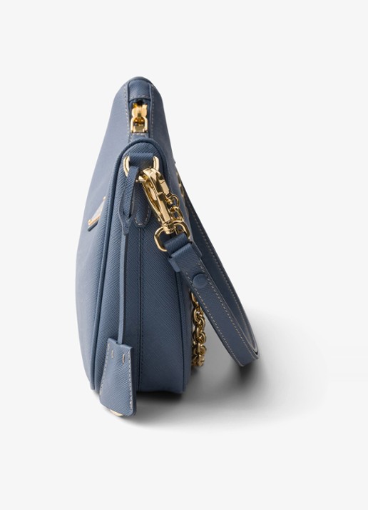 Prada Mini-Bag schoudertas van leer - detail 4 staalblauw