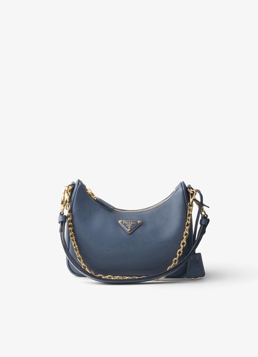 Prada Mini-Bag schoudertas van leer - voorkant 2 staalblauw