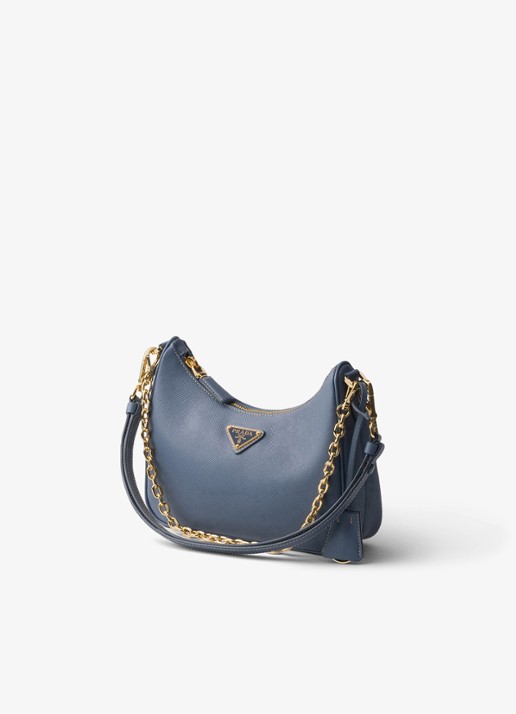 Prada Mini-Bag schoudertas van leer - voorkant 3 staalblauw
