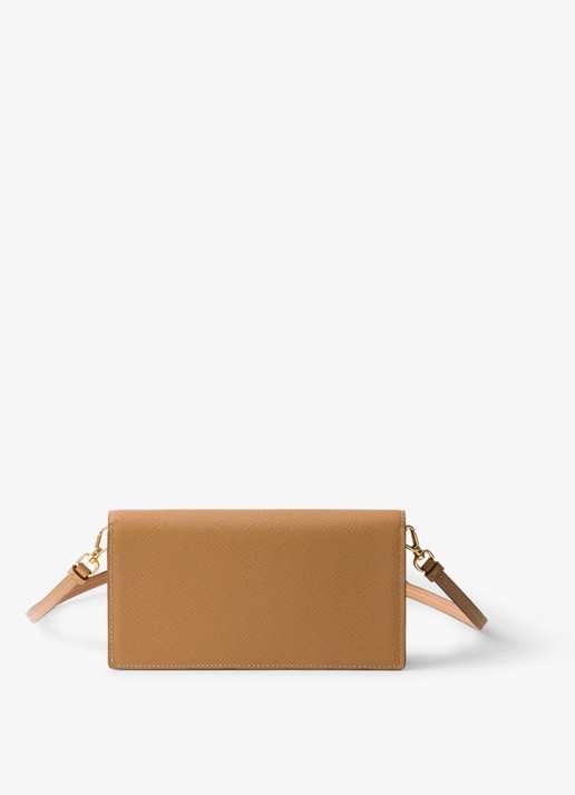 Prada Mini clutch van leer met afneembare schouderriem - achterkant 5 camel