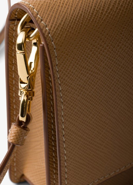 Prada Mini clutch van leer met afneembare schouderriem - detail 2 camel