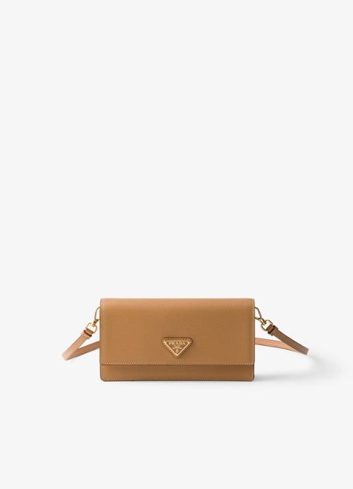 Prada Mini clutch van leer met afneembare schouderriem - voorkant 3 camel