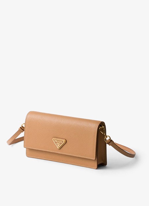 Prada Mini clutch van leer met afneembare schouderriem - voorkant 4 camel