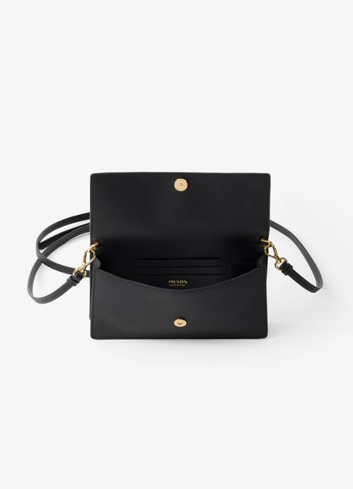 Prada Mini clutch van leer met afneembare schouderriem - detail 4 zwart