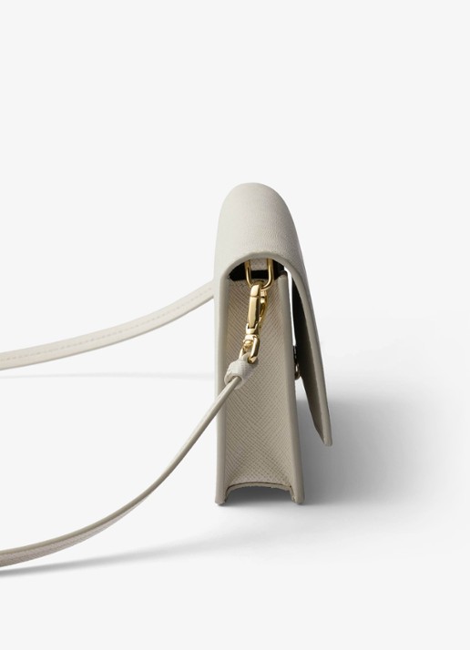 Prada Mini clutch van leer met afneembare schouderriem - detail lichtgrijs