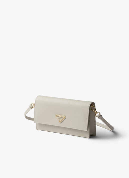 Prada Mini clutch van leer met afneembare schouderriem - voorkant 5 lichtgrijs