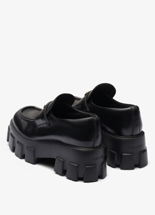 Prada Monolith loafer van leer met plateauzool - achterkant 3 zwart