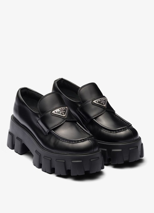 Prada Monolith loafer van leer met plateauzool - detail 4 zwart