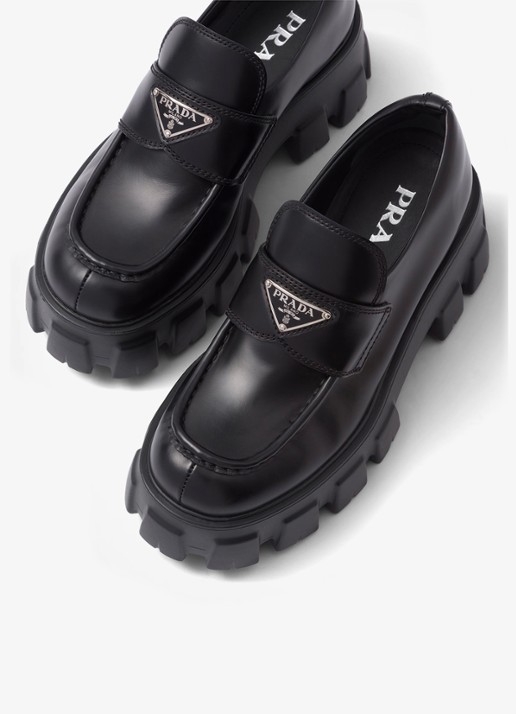 Prada Monolith loafer van leer met plateauzool - detail 6 zwart