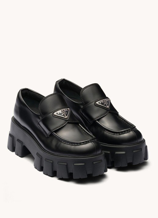 Prada Monolith loafer van leer met plateauzool - voorkant 6 zwart