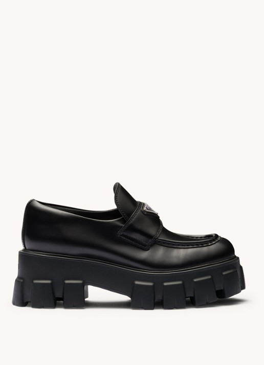 Prada Monolith loafer van leer met plateauzool - voorkant 7 zwart